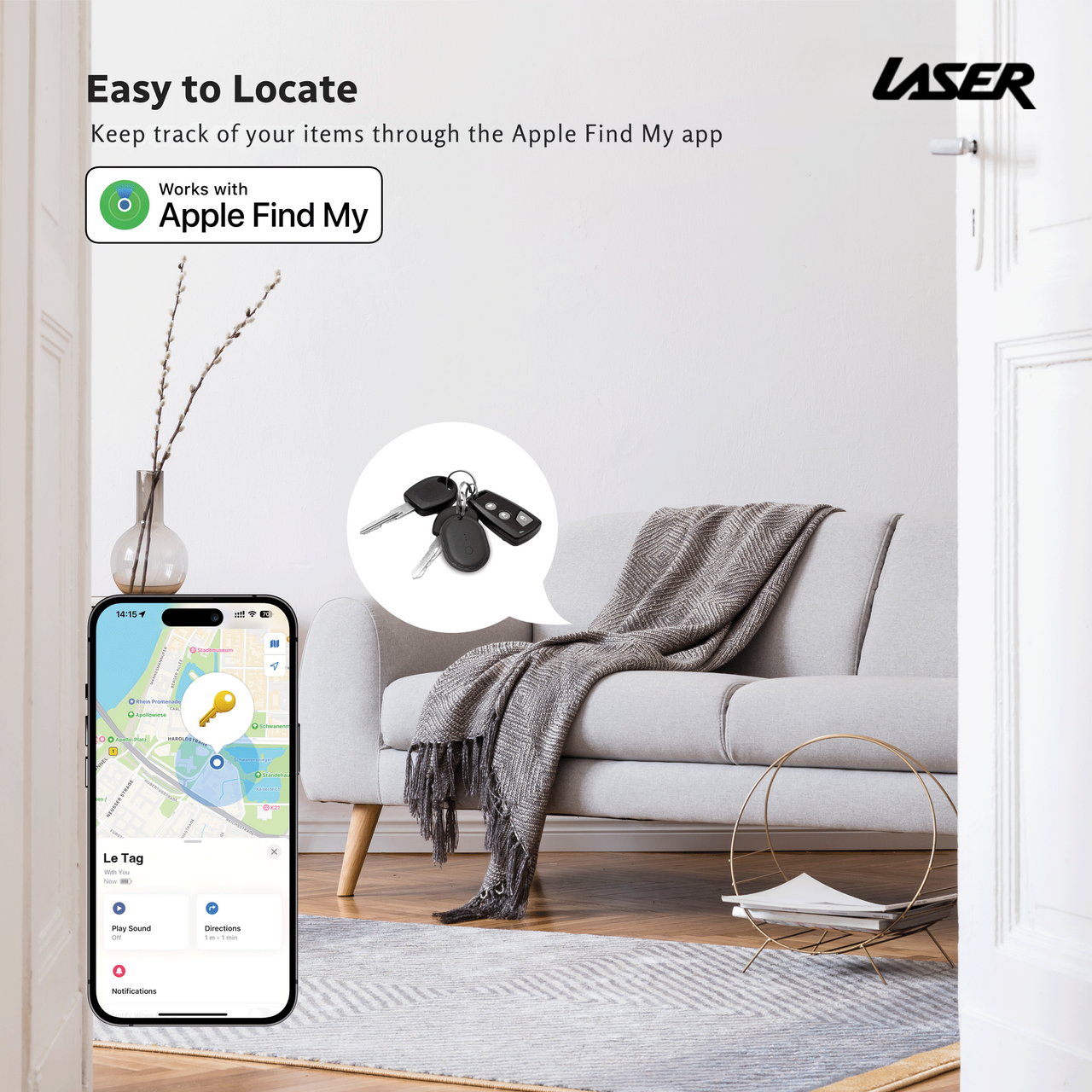 Powerboards & Adapters: Laser Mini Smart Tag with Apple Find My Tracking Black