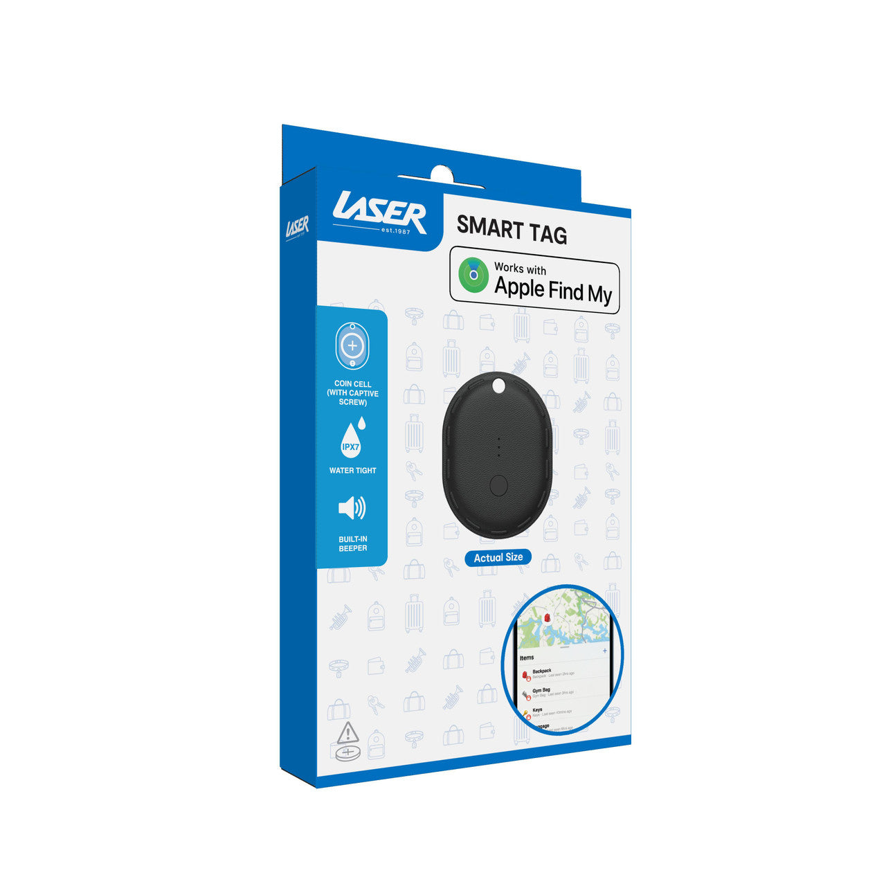 Powerboards & Adapters: Laser Mini Smart Tag with Apple Find My Tracking Black