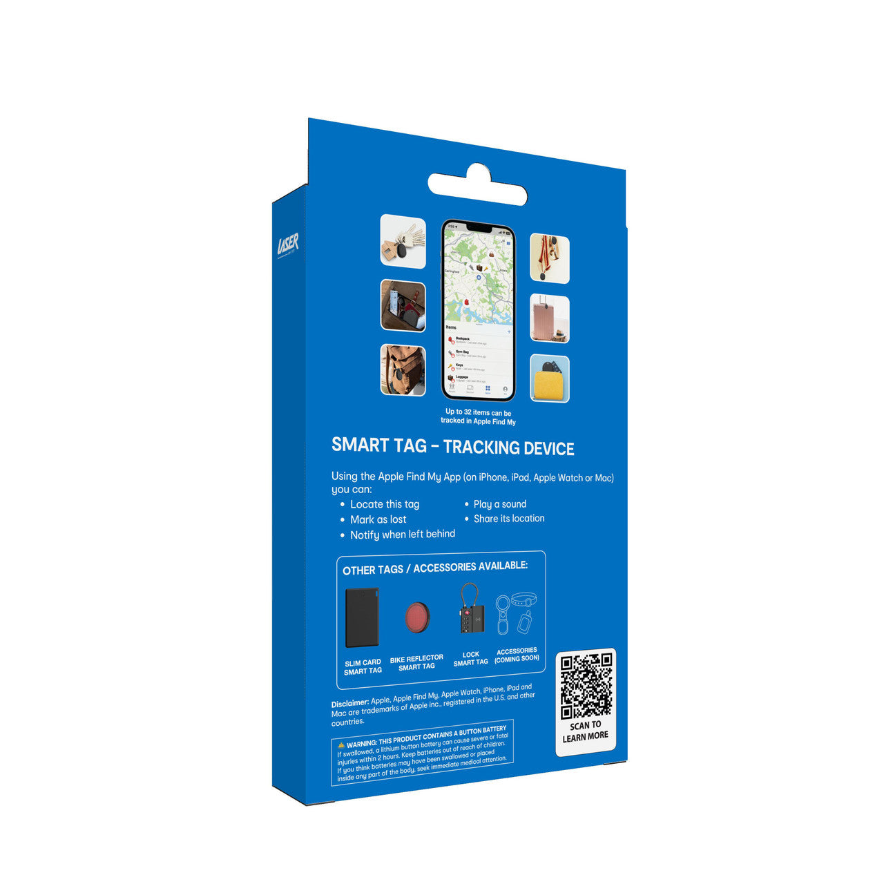 Powerboards & Adapters: Laser Mini Smart Tag with Apple Find My Tracking Black
