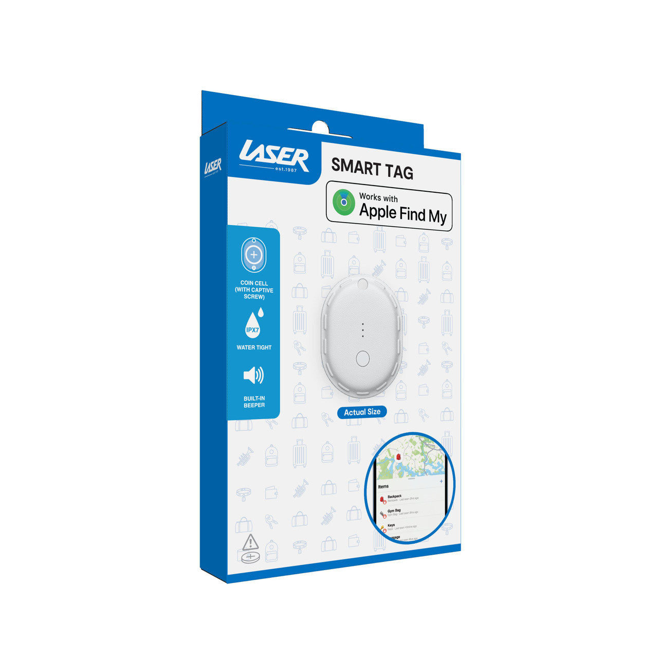 Powerboards & Adapters: Laser Mini Smart Tag with Apple Find My Tracking White