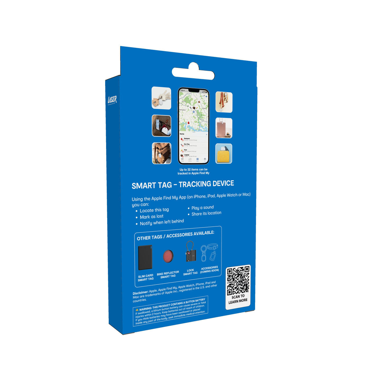 Powerboards & Adapters: Laser Mini Smart Tag with Apple Find My Tracking White