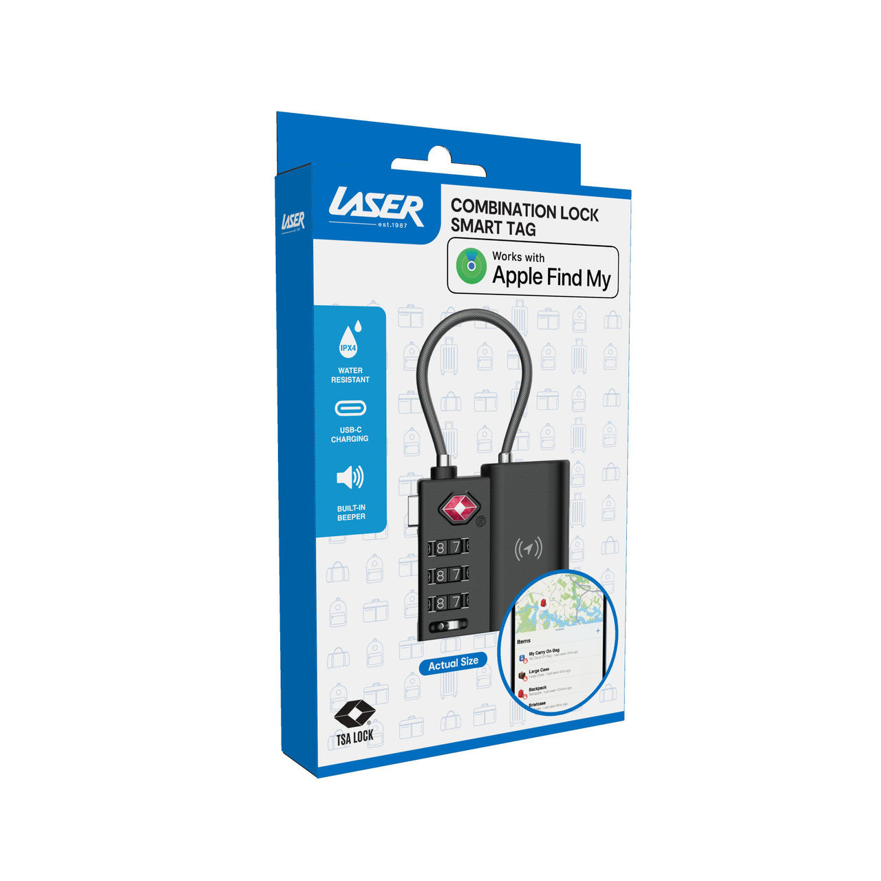 Powerboards & Adapters: Laser TSA Lock Smart Tag with Rechargeable Battery Black