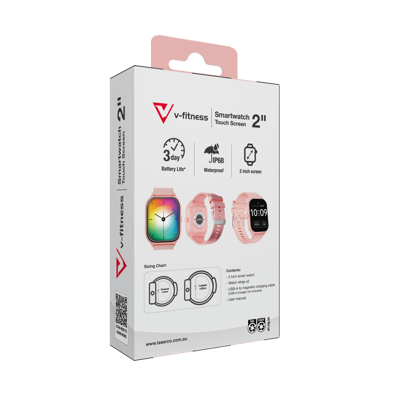 V-Fitness Smart Watch 2 Inch Touch Screen - Pink