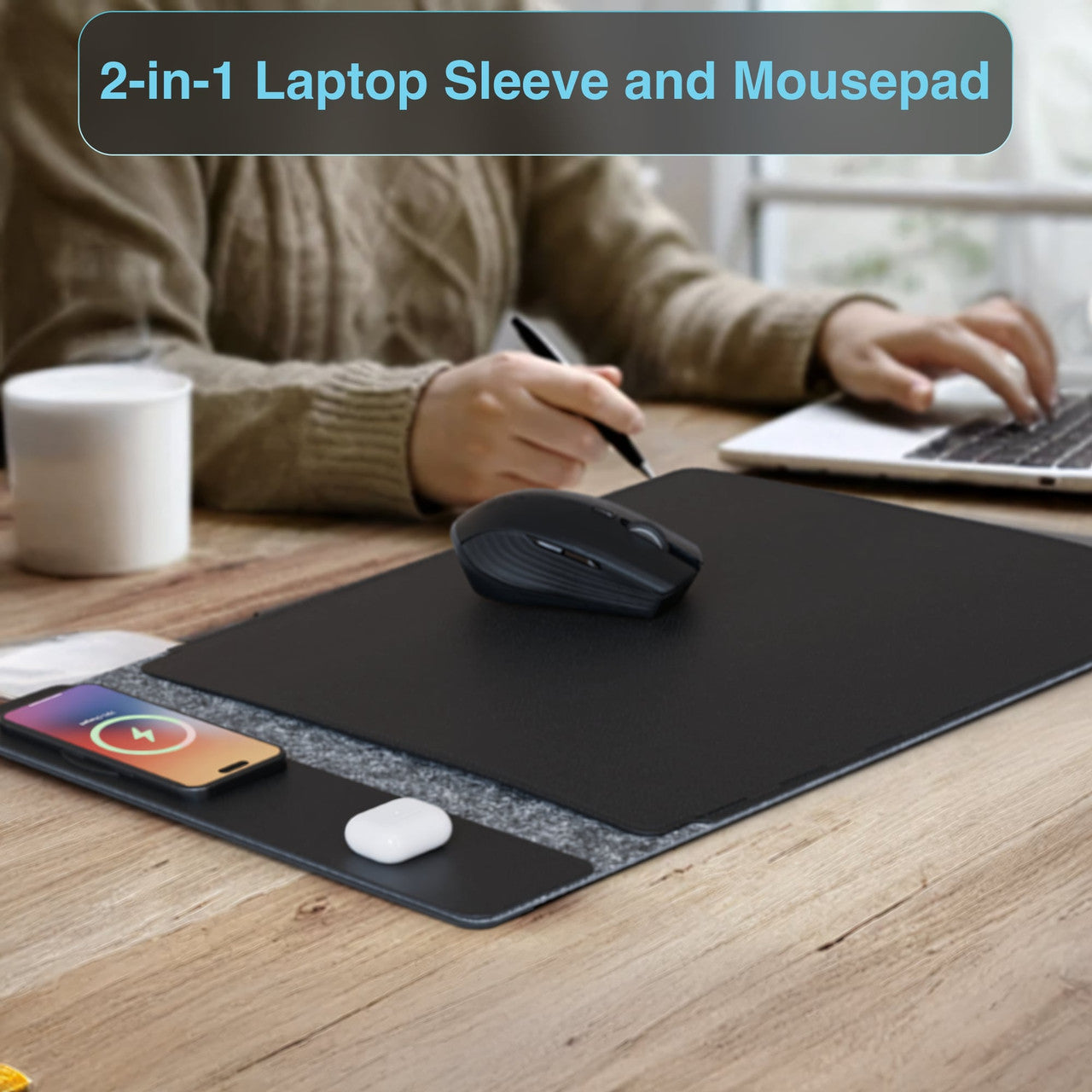 Desktops & Accessories: Laser Wireless Charging Laptop Sleeve Up to 16 Inch Black