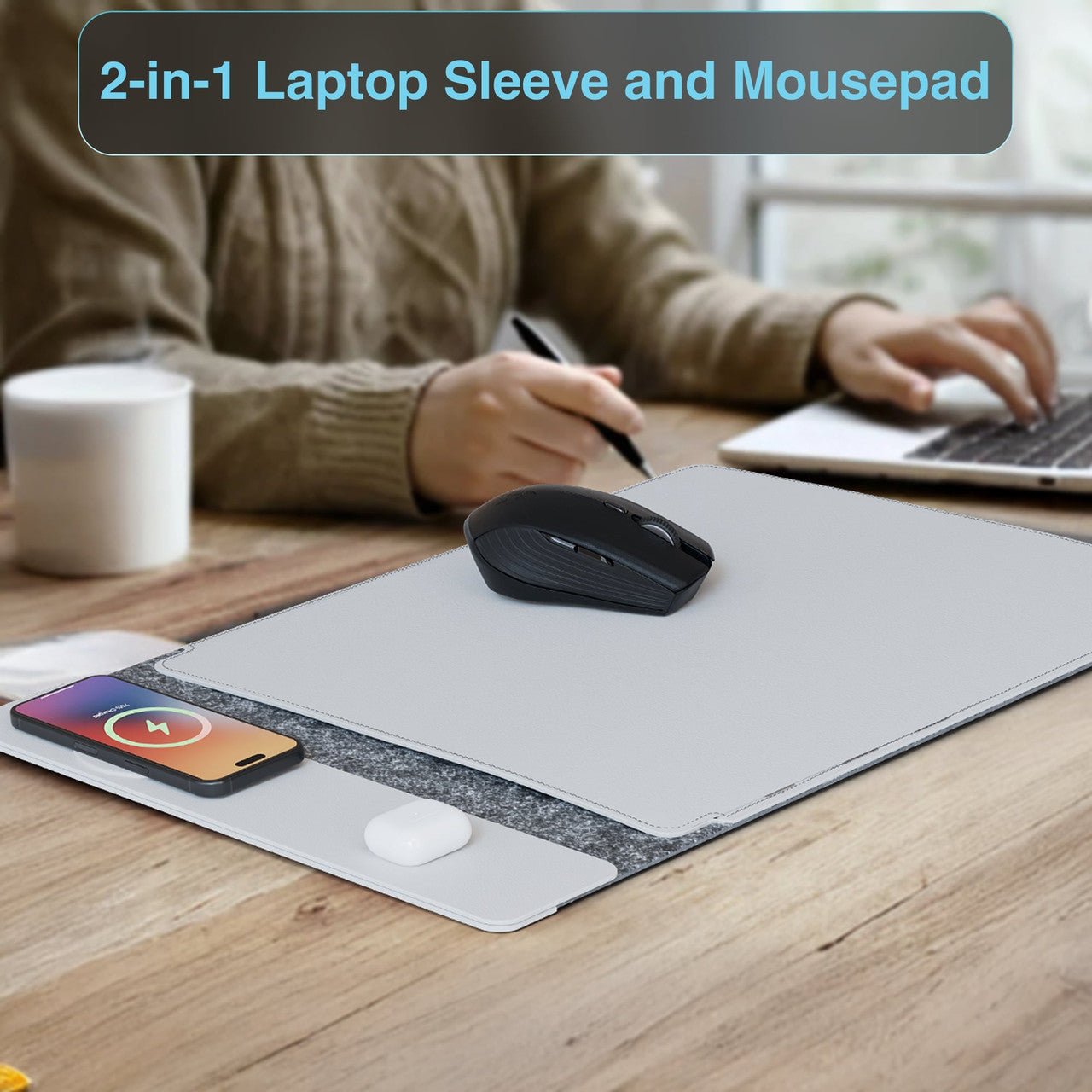 Desktops & Accessories: Laser Wireless Charging Laptop Sleeve Up to 16 Inch Grey