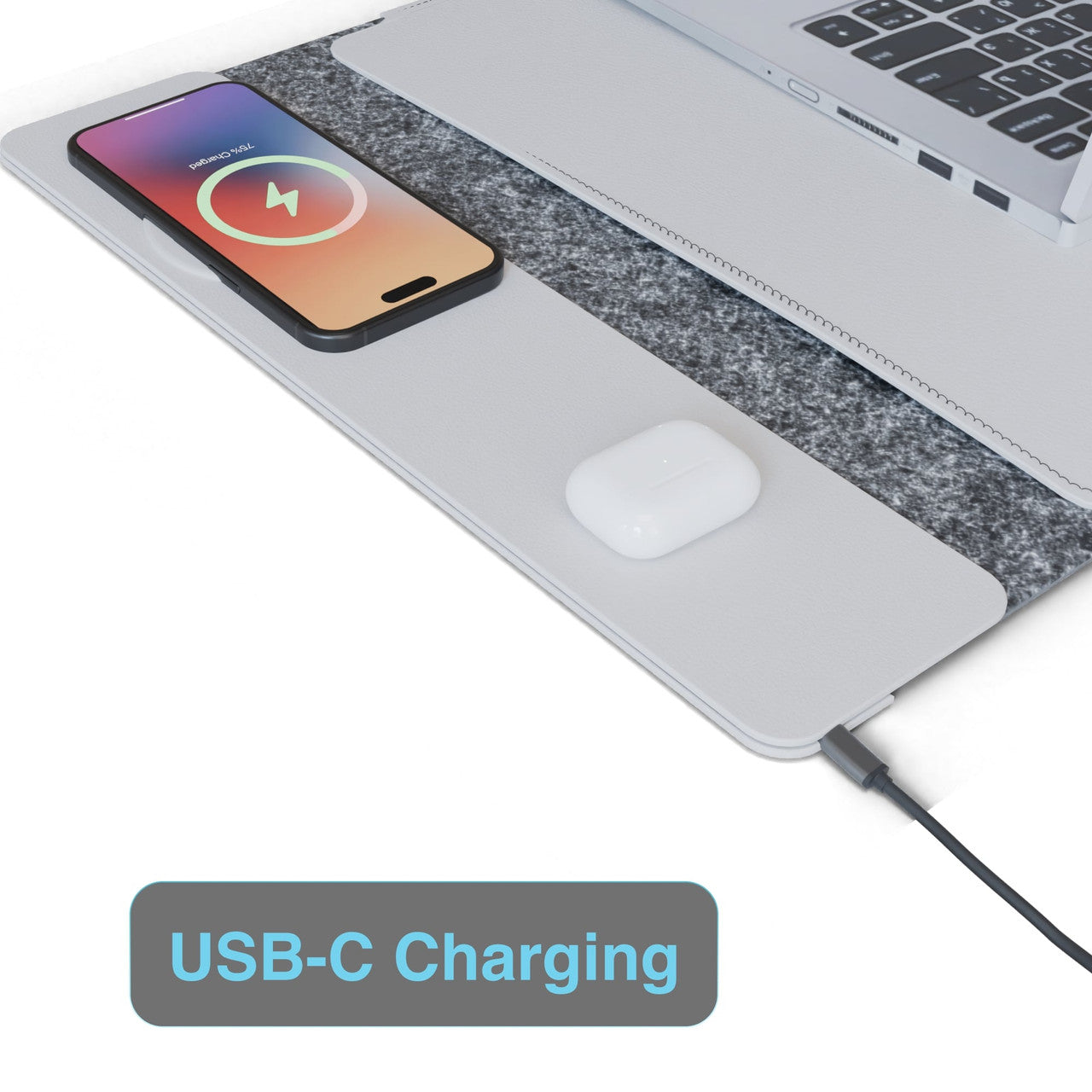 Desktops & Accessories: Laser Wireless Charging Laptop Sleeve Up to 16 Inch Grey