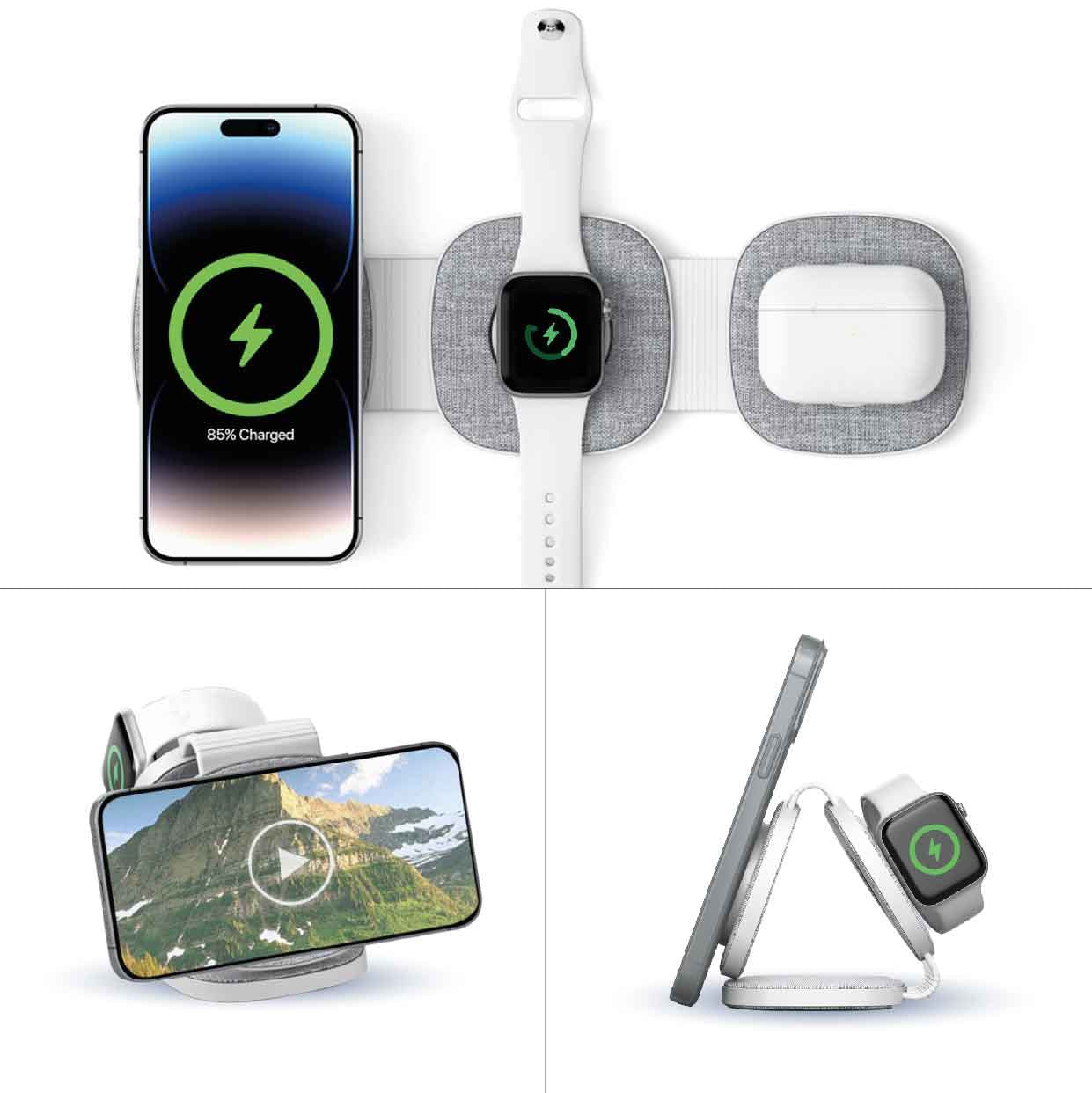 Powerboards & Adapters: Laser 3-in-1 Travel Wireless Charging Pad for Apple