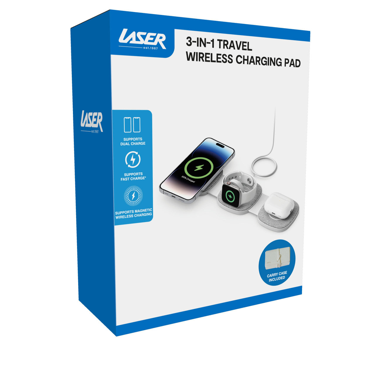 Powerboards & Adapters: Laser 3-in-1 Travel Wireless Charging Pad for Apple