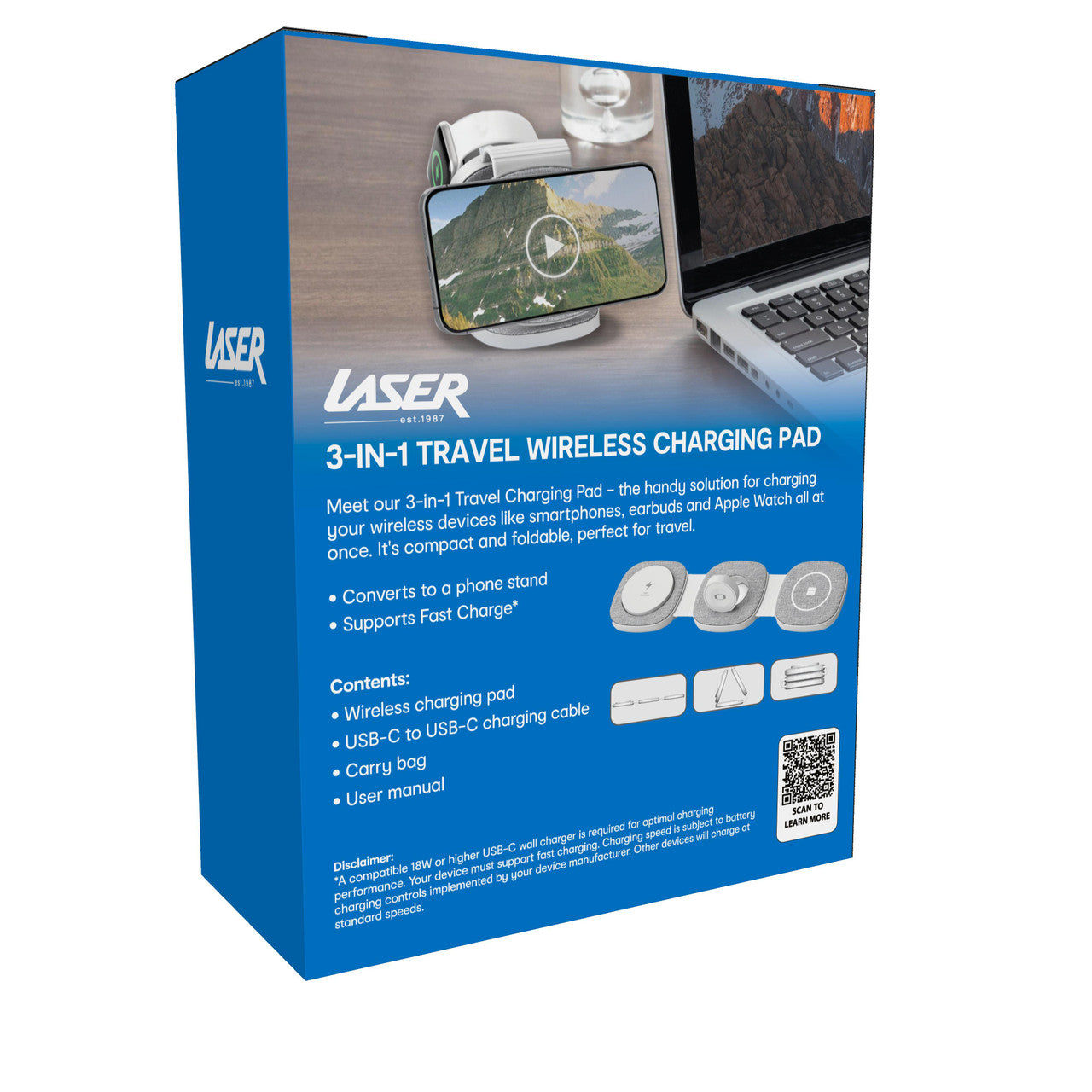 Powerboards & Adapters: Laser 3-in-1 Travel Wireless Charging Pad for Apple