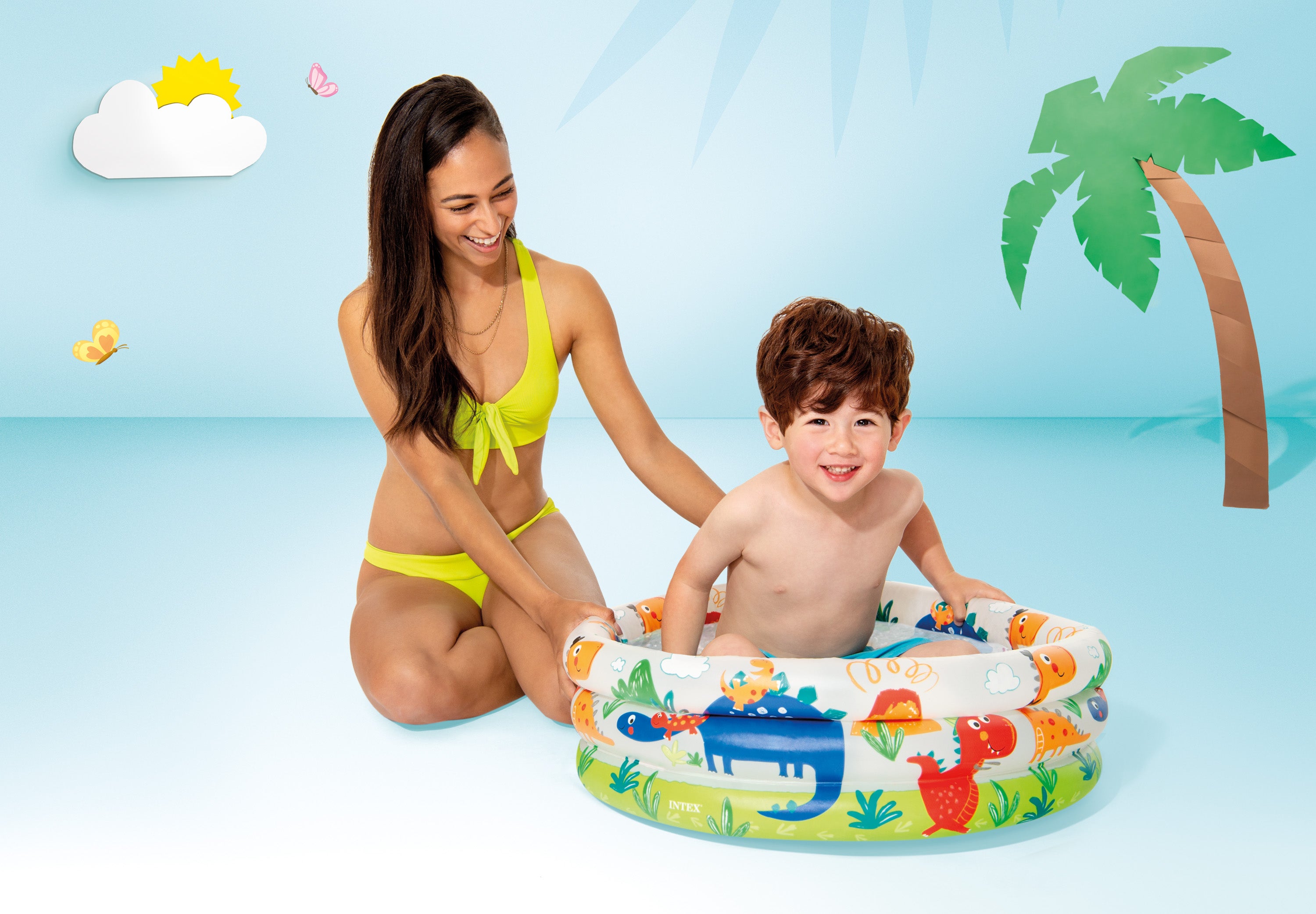 Swimming Pools: Intex Dino Buddies 3-Ring Inflatable Kiddie Pool 57106