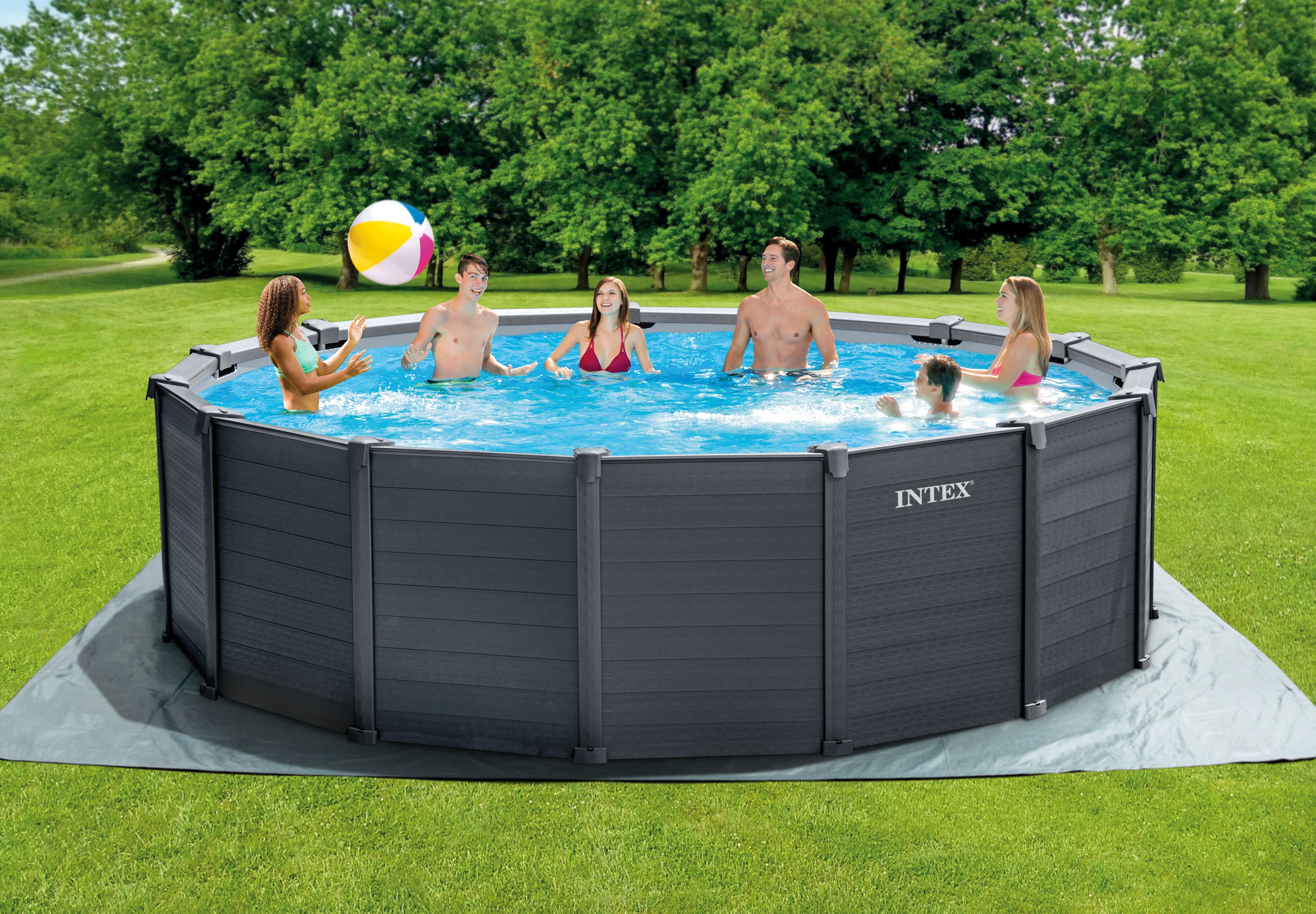 Swimming Pools: Intex Intex Graphite Grey Panel Pool 4.78 x 1.24M 26384