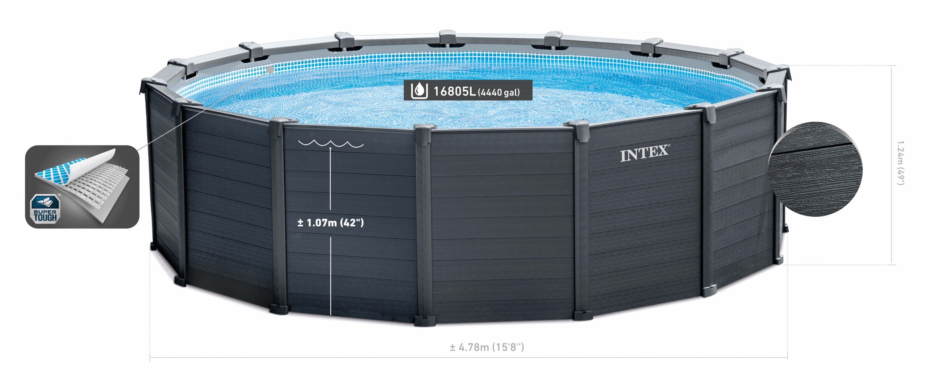Swimming Pools: Intex Intex Graphite Grey Panel Pool 4.78 x 1.24M 26384