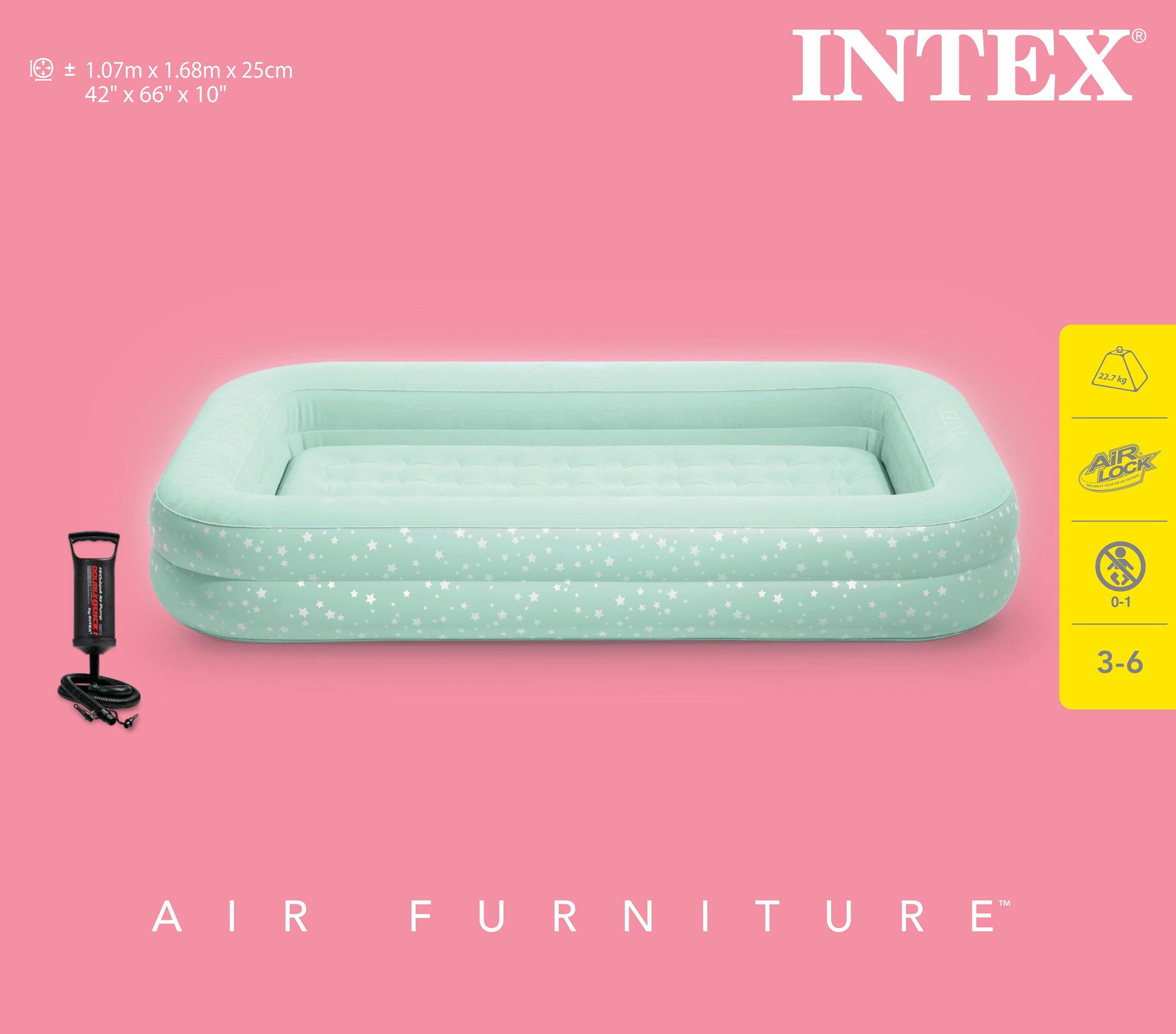 Inflatable Mattresses: Intex Kidz Inflatable Travel Bed set with Hand Pump - Stars. Great for Travel 66810