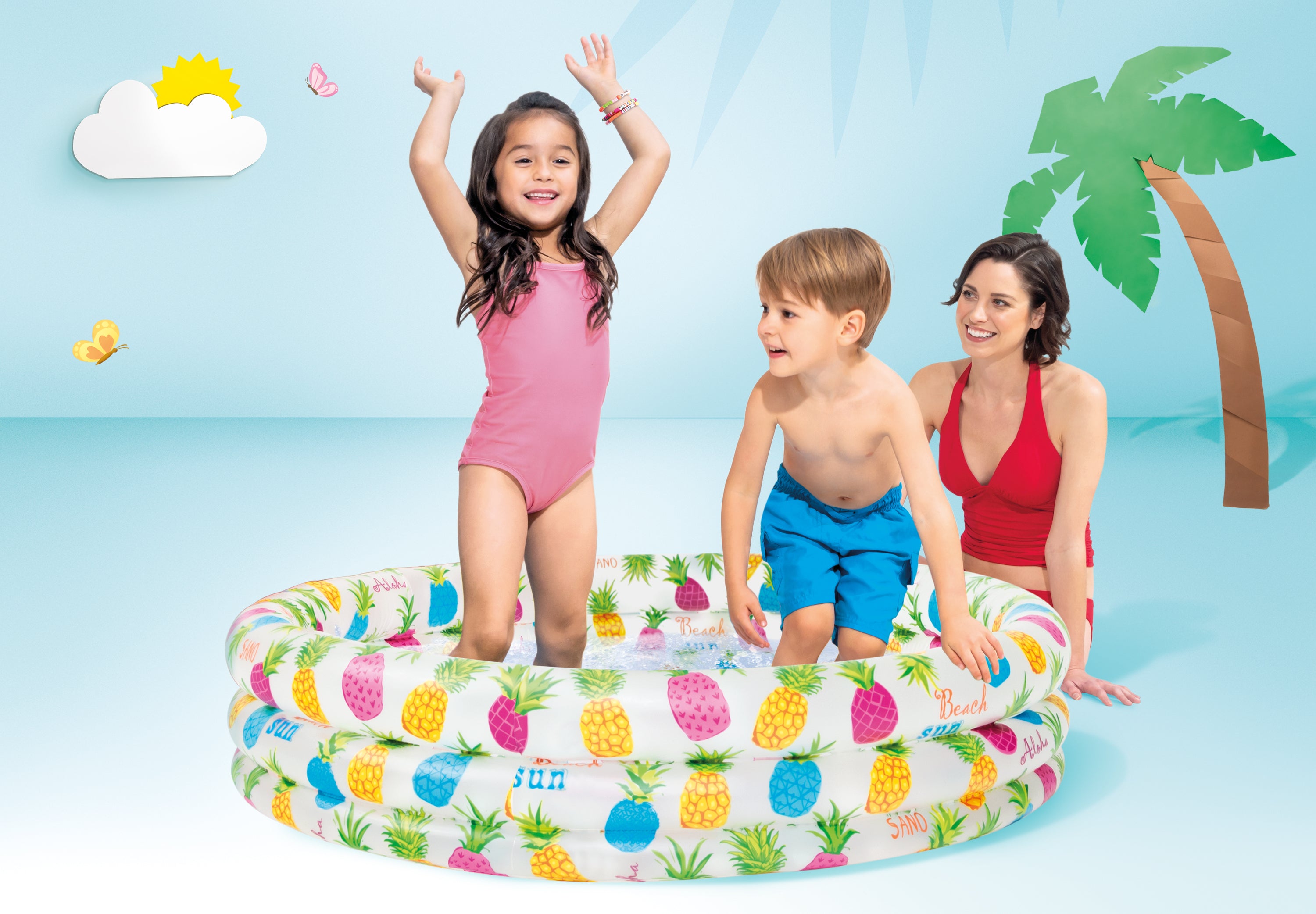 Swimming Pools: Intex 3 Ring Pineapple Splash Pool 59431 132cm