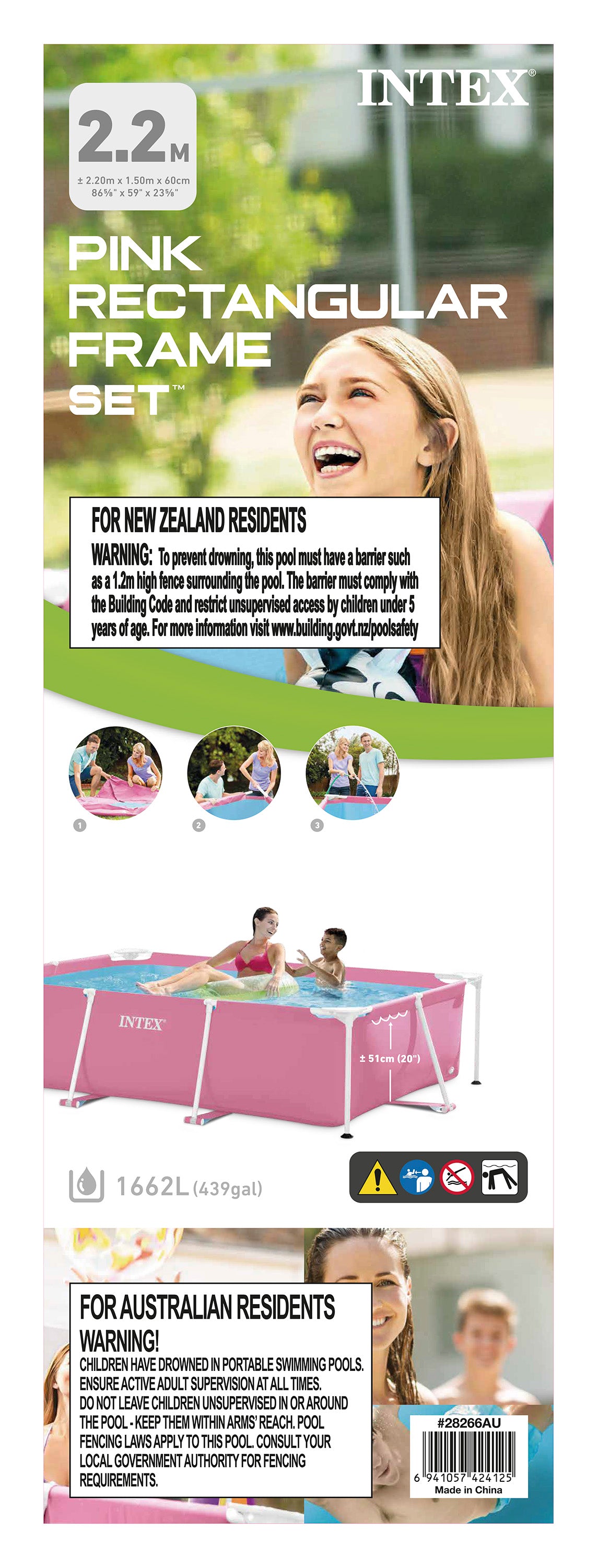 Swimming Pools: Intex Pink Rectangular Frame Pool 28266