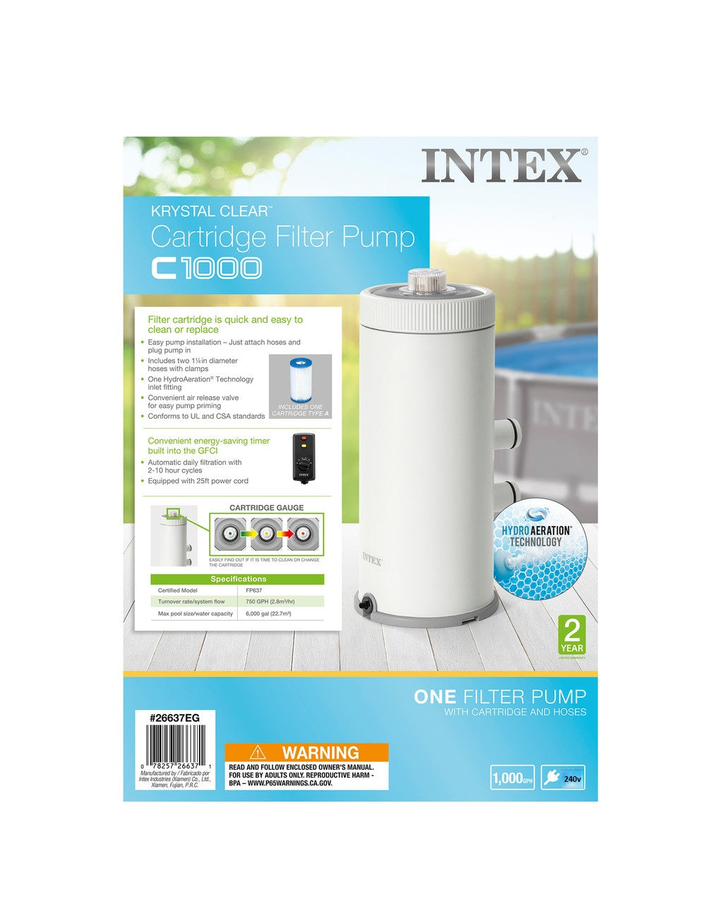 Pool Pumps: Intex C1000 Cartridge Filter Pump W/ GFCI 3785/h 26638 New Model for 2025