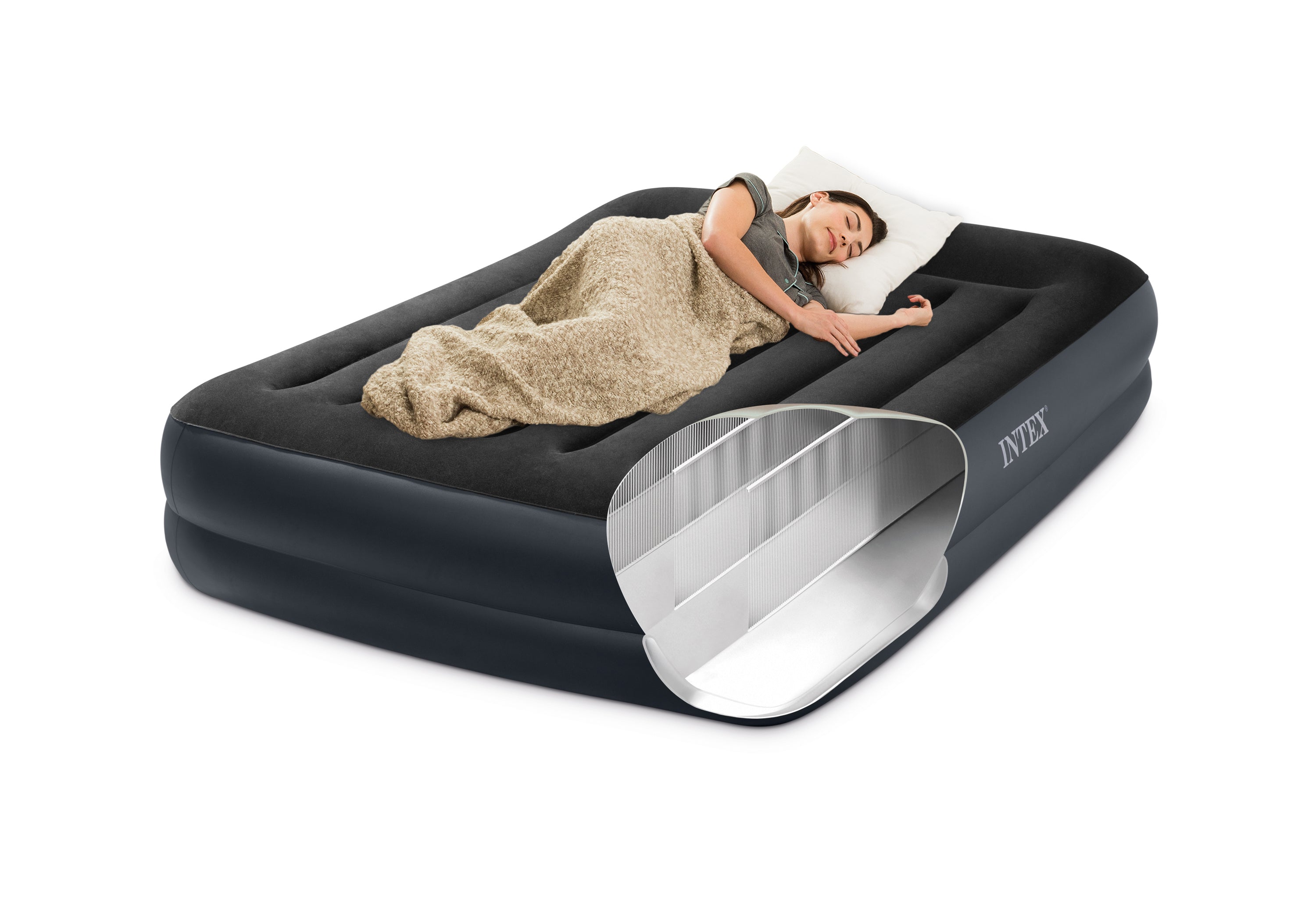 Inflatable Mattresses: Intex Queen Pillow Rest Airbed with 240v pump 64124