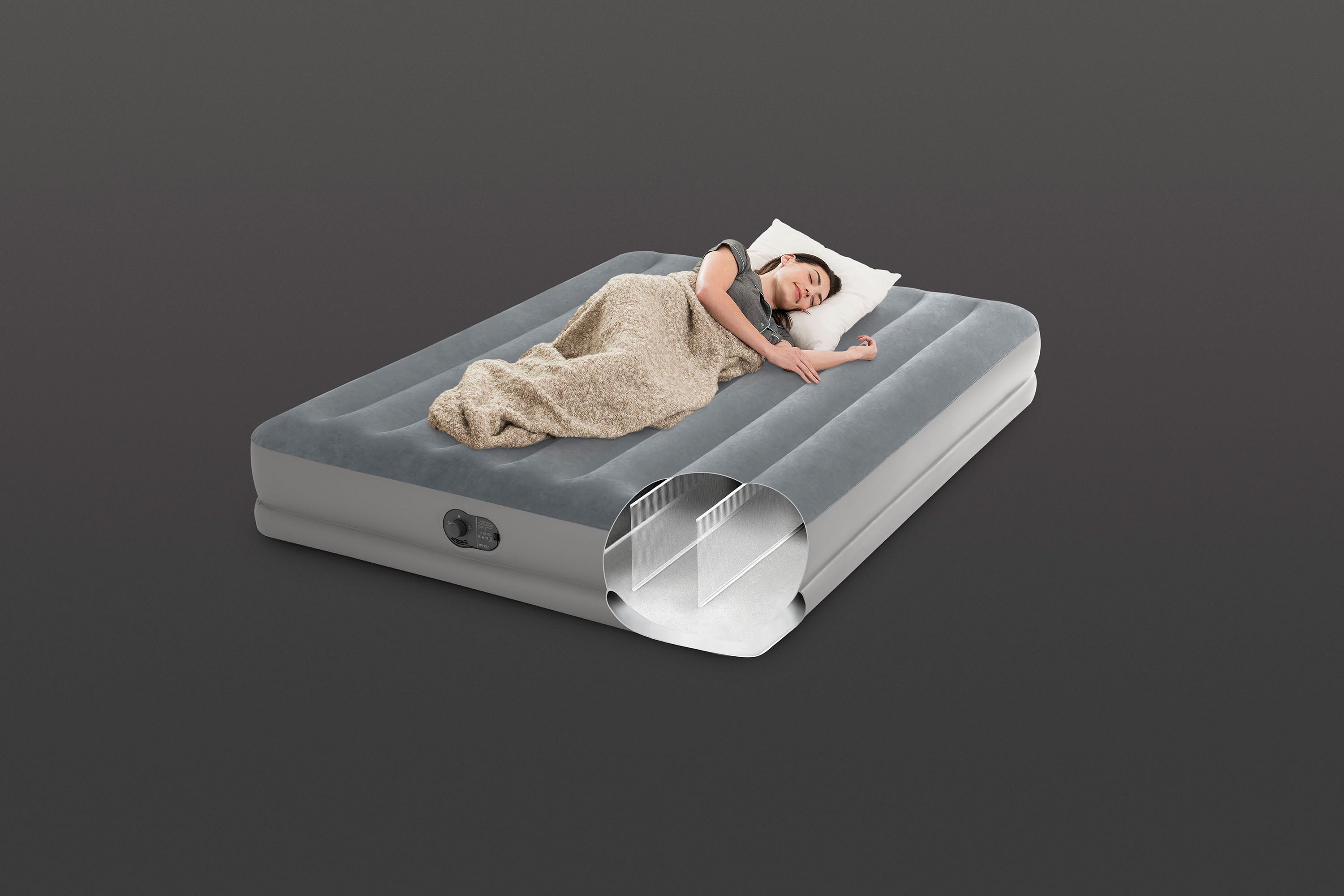Inflatable Mattresses: INTEX Queen Dura-Beam Standard Prestige Air Mattress 12" Queen w/ Built-In USB Electric Pump 64114