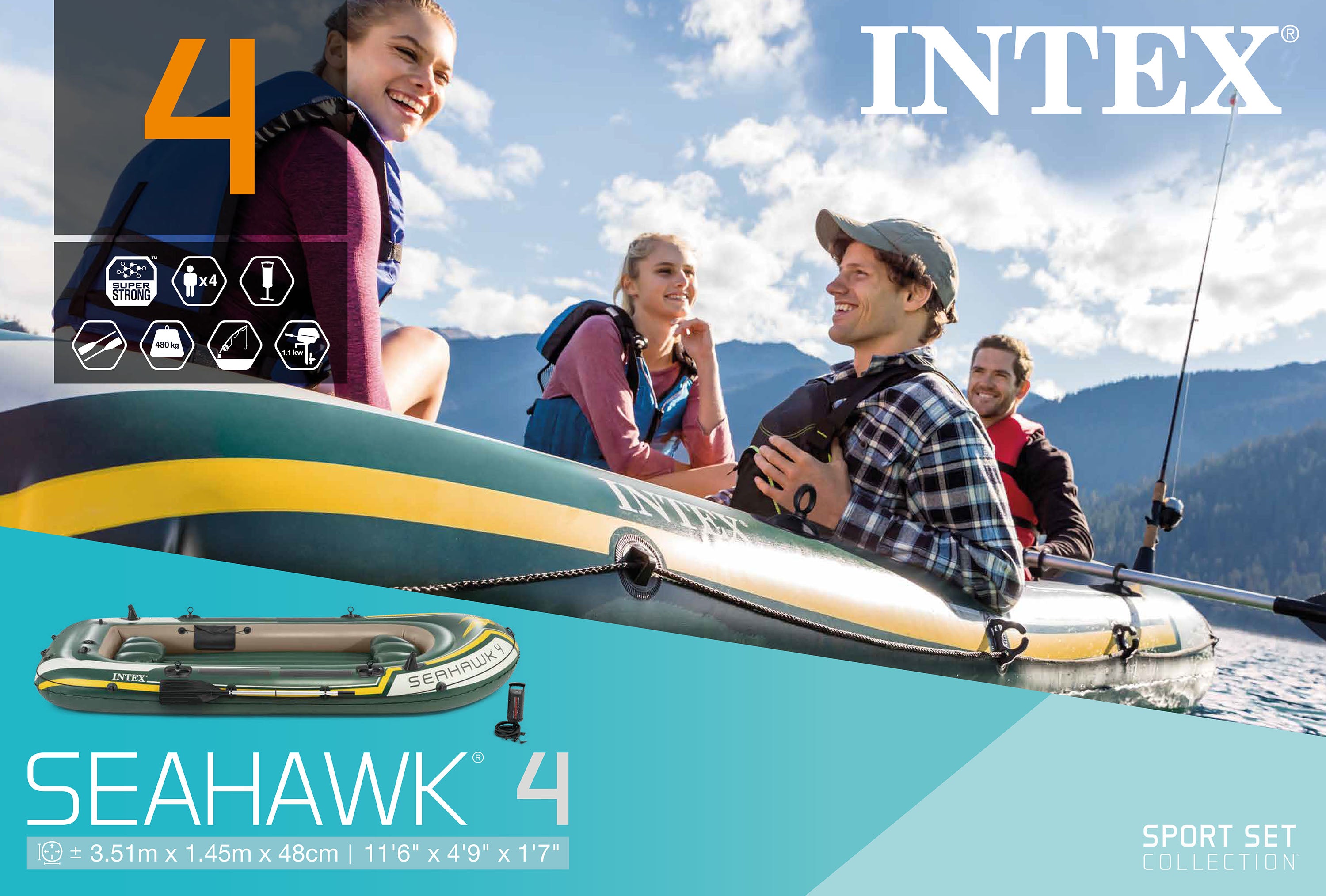 Canoes & Kayaks: Intex Seahawk 4 Boat Set 68351