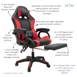 Gaming Chairs: Spire Onyx Gaming/Office Chair w/ RGB Lighting And Massager Red And Black - 815ER