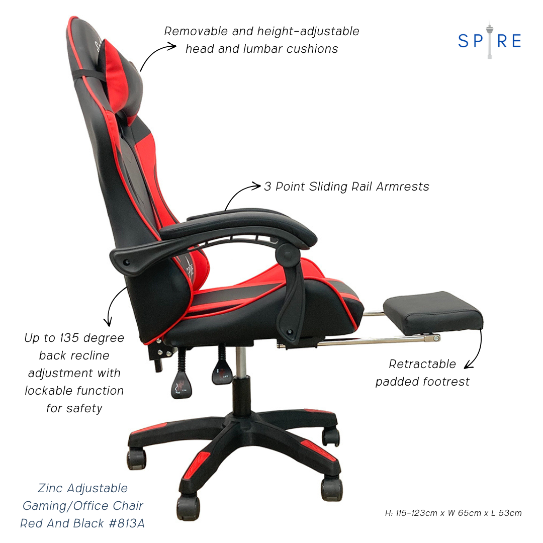 Gaming Chairs: Spire Zinc Adjustable Gaming/Office Chair Red And Black 813A