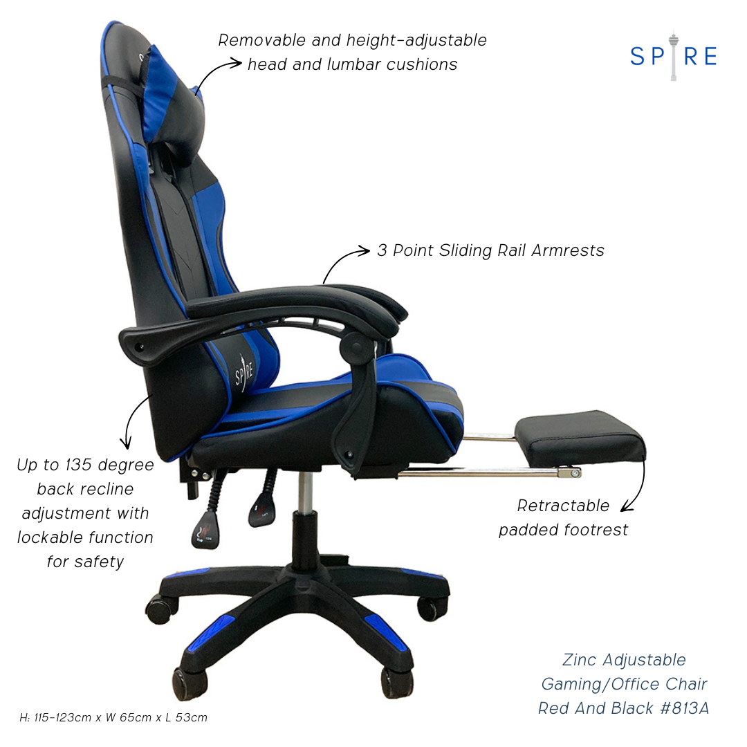 Gaming Chairs: Spire Zinc Adjustable Gaming/Office Chair Blue And Black - 813F