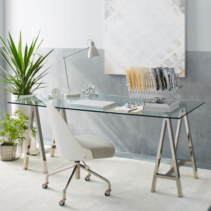 Desks: Stainless Steel & Glass Venus Office Desk Table