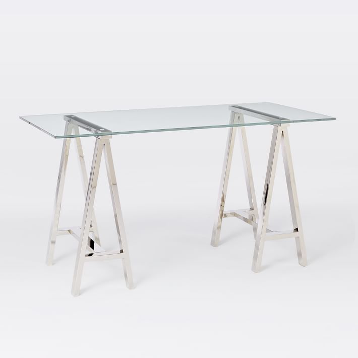 Desks: Stainless Steel & Glass Venus Office Desk Table