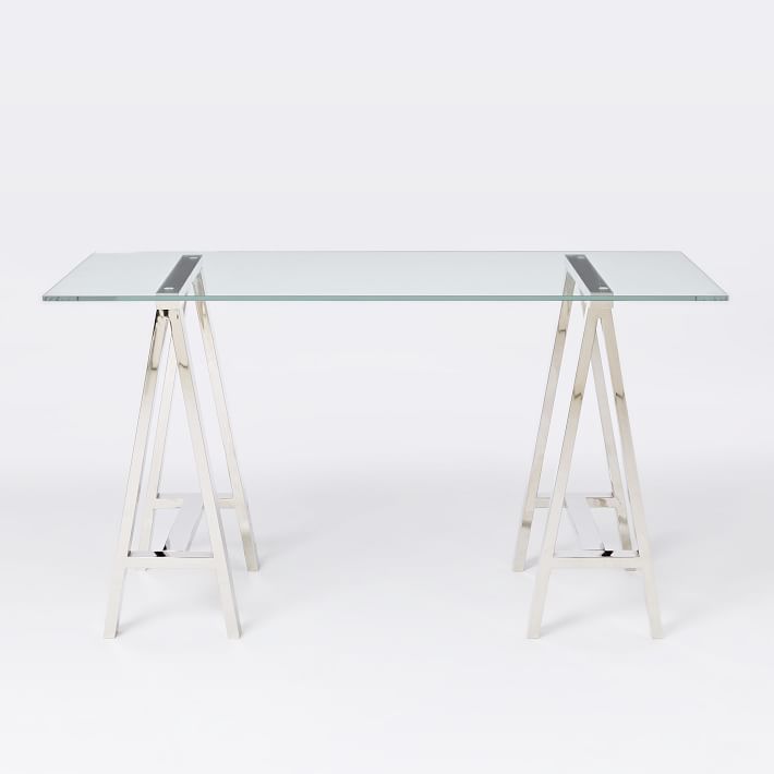 Desks: Stainless Steel & Glass Venus Office Desk Table