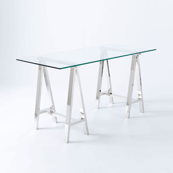 Desks: Stainless Steel & Glass Venus Office Desk Table