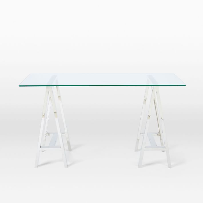 Desks: Stainless Steel & Glass Venus Office Desk Table