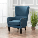 Arm Chairs & Recliners: Vintage Dark Blue Fabric High Back Padded Armchair
