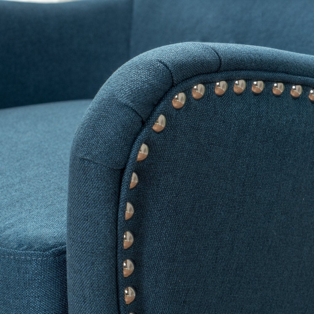 Arm Chairs & Recliners: Vintage Dark Blue Fabric High Back Padded Armchair