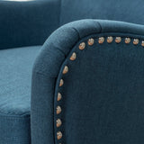 Arm Chairs & Recliners: Vintage Dark Blue Fabric High Back Padded Armchair
