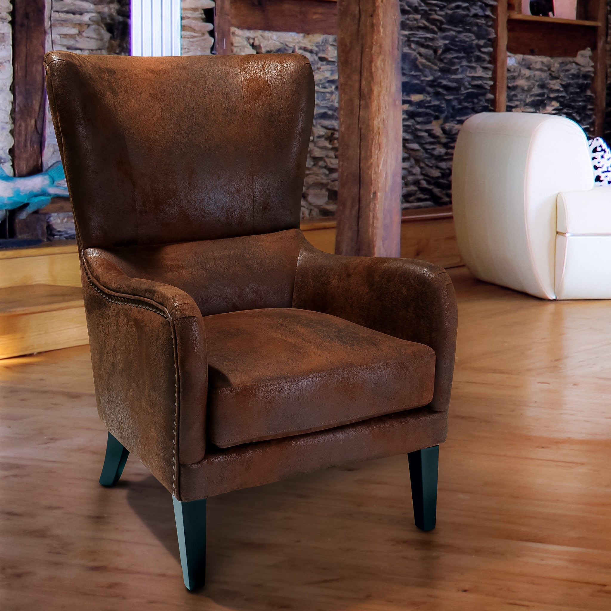 Arm Chairs & Recliners: Salerno Brown Microfibre High Back Armchair