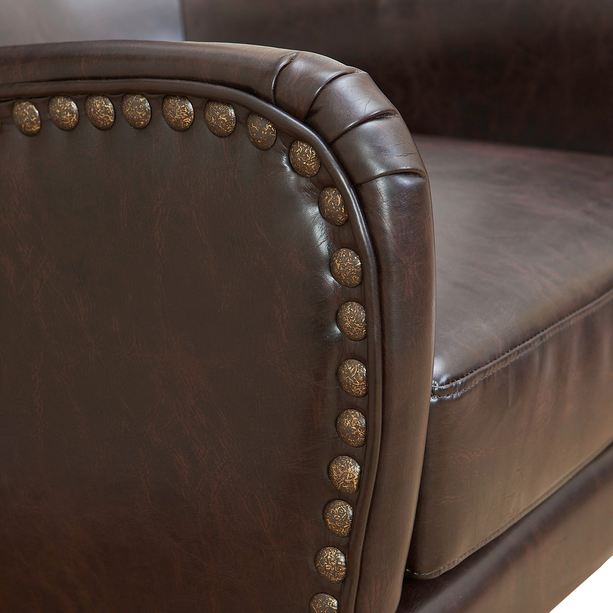 Arm Chairs & Recliners: Vintage Brown Bonded Leather High Back Armchair