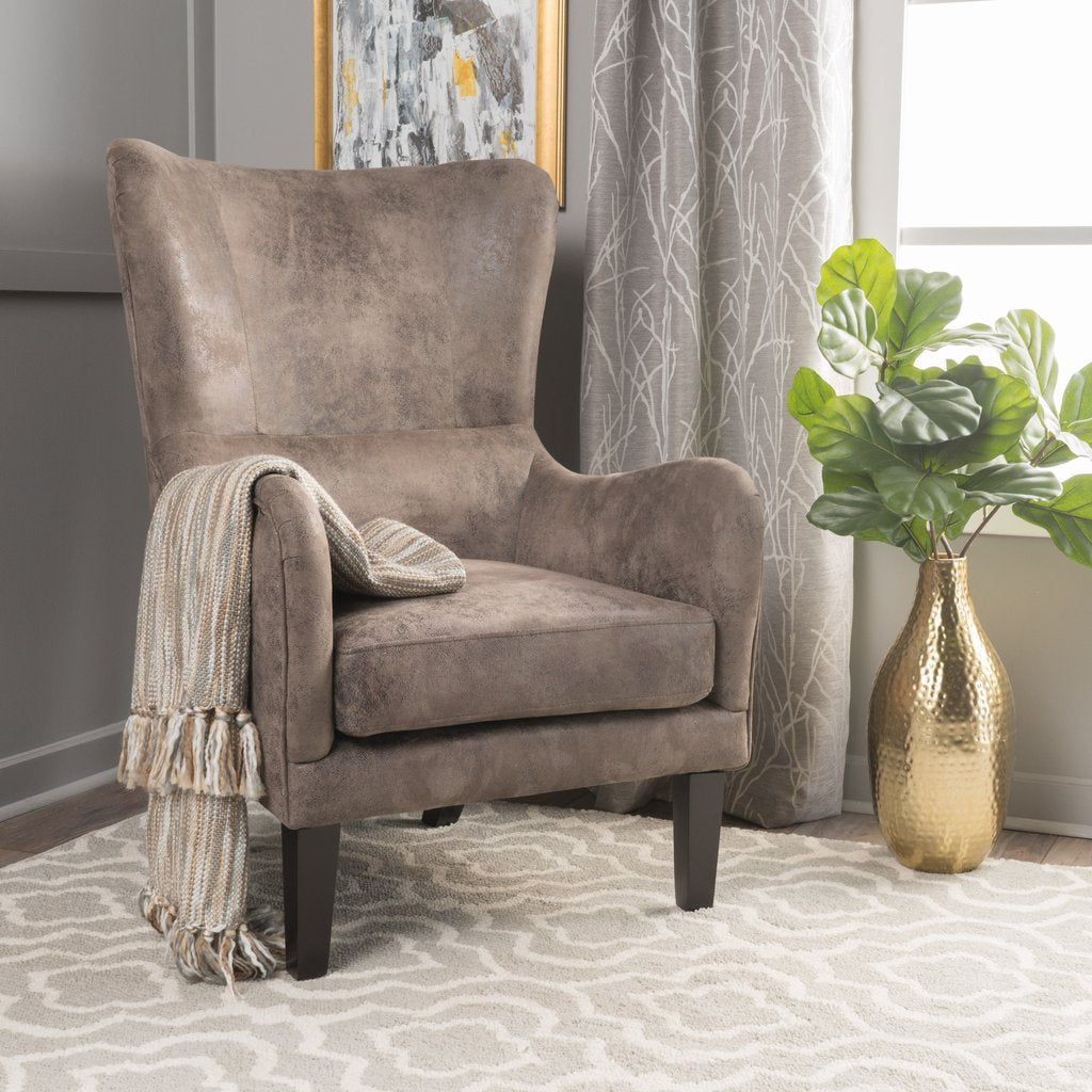 Arm Chairs & Recliners: Vintage Grey/Brown Microfibre High Back Armchair