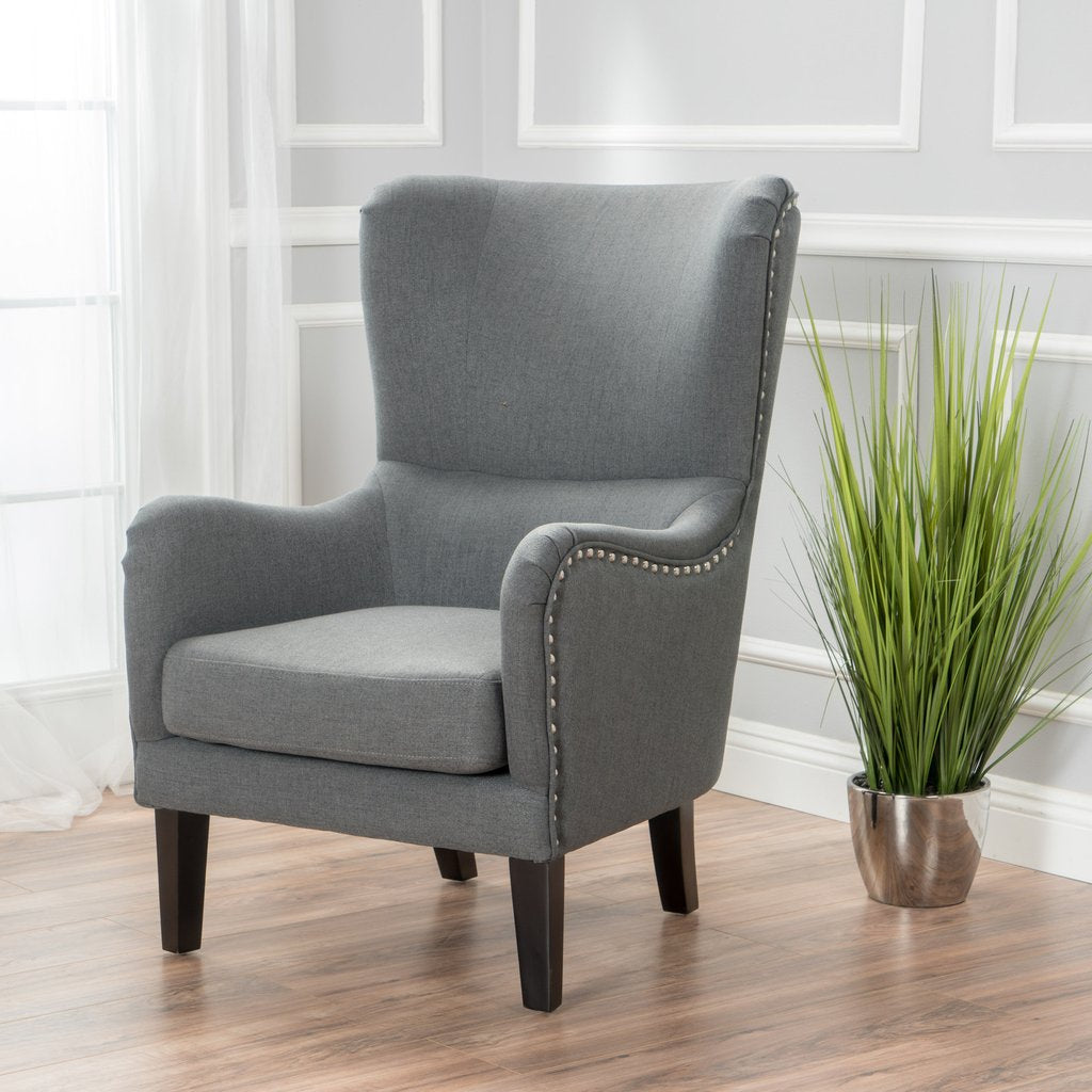 Arm Chairs & Recliners: Vintage Grey Fabric High Back Padded Armchair