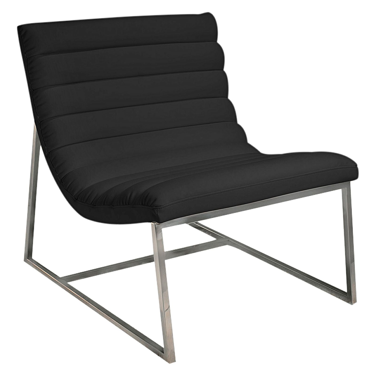 Arm Chairs & Recliners: Caviar Bonded Leather & Steel Lounge Accent Chair in Black