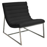 Arm Chairs & Recliners: Caviar Bonded Leather & Steel Lounge Accent Chair in Black