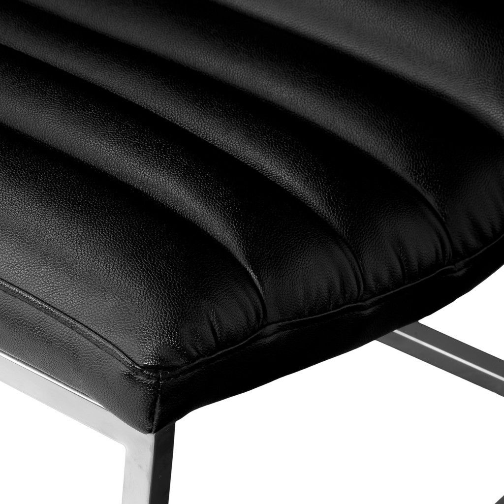 Arm Chairs & Recliners: Caviar Bonded Leather & Steel Lounge Accent Chair in Black