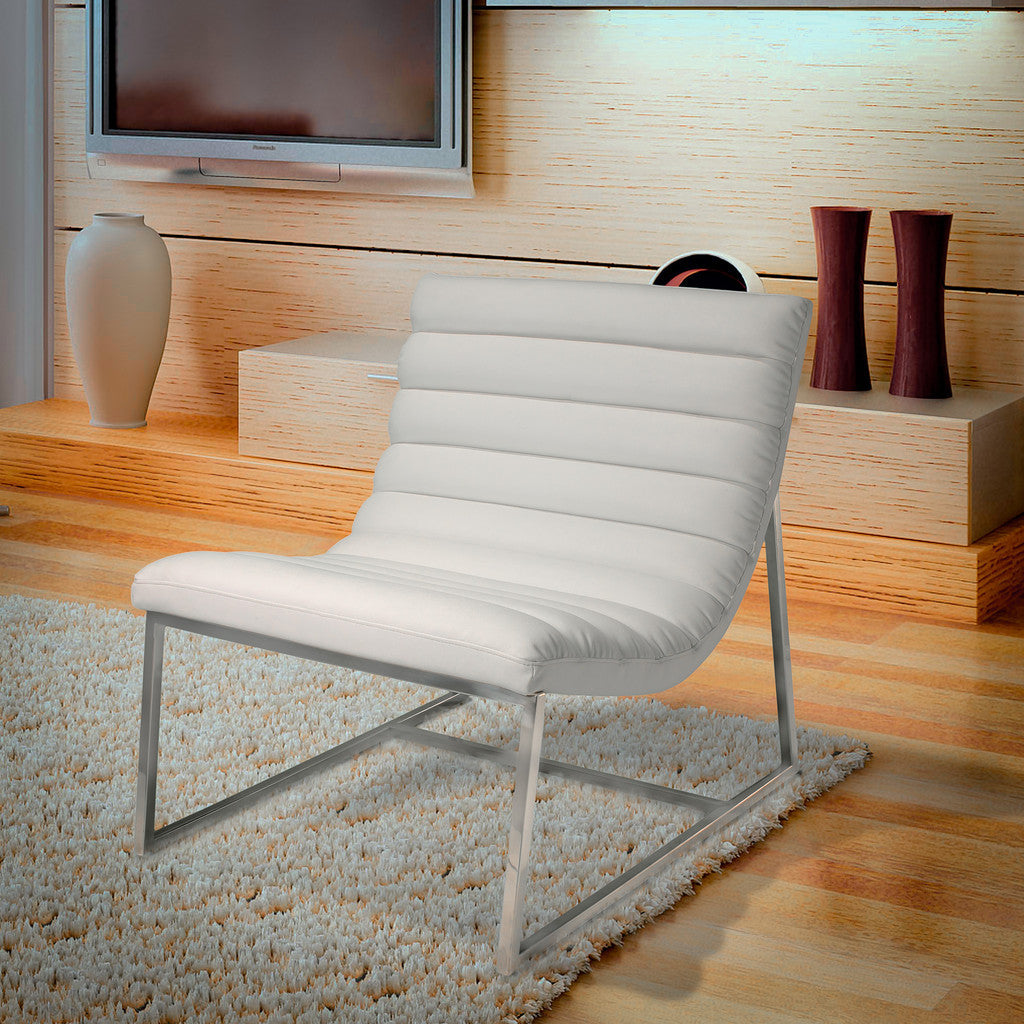 Arm Chairs & Recliners: Caviar Bonded Leather & Steel Lounge Accent Chair in White