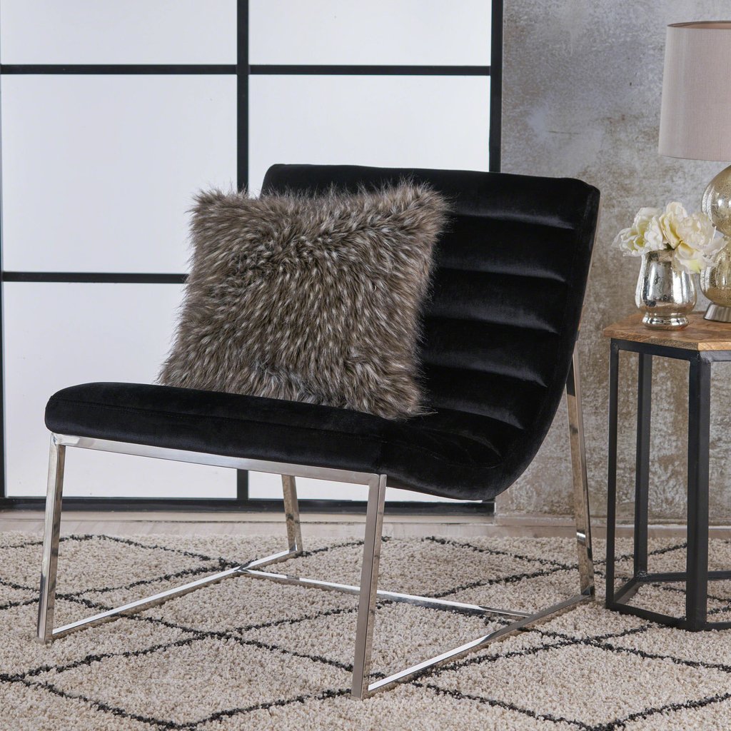 Arm Chairs & Recliners: Glorie Black Velvet Sofa Accent Chair ArmChair