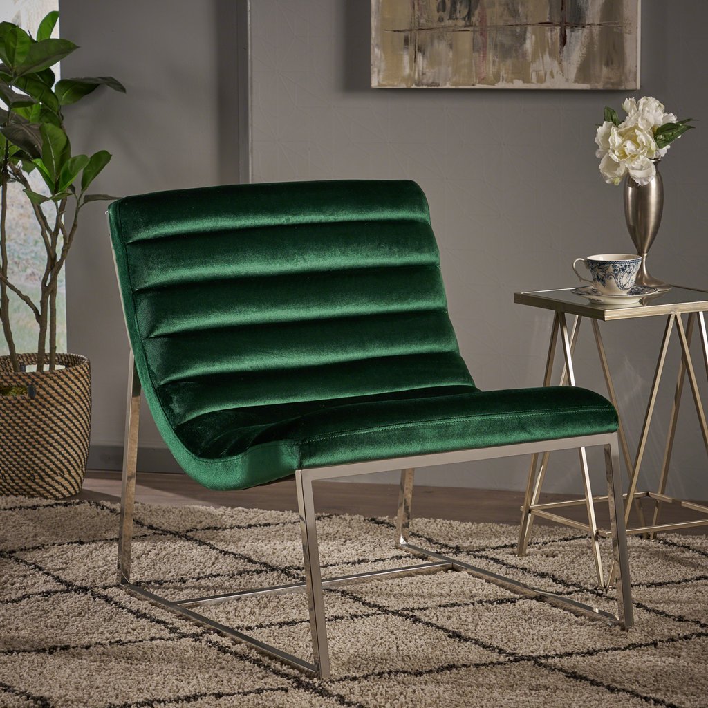 Arm Chairs & Recliners: Glorie Emerald/Green Velvet Sofa Accent Chair ArmChair