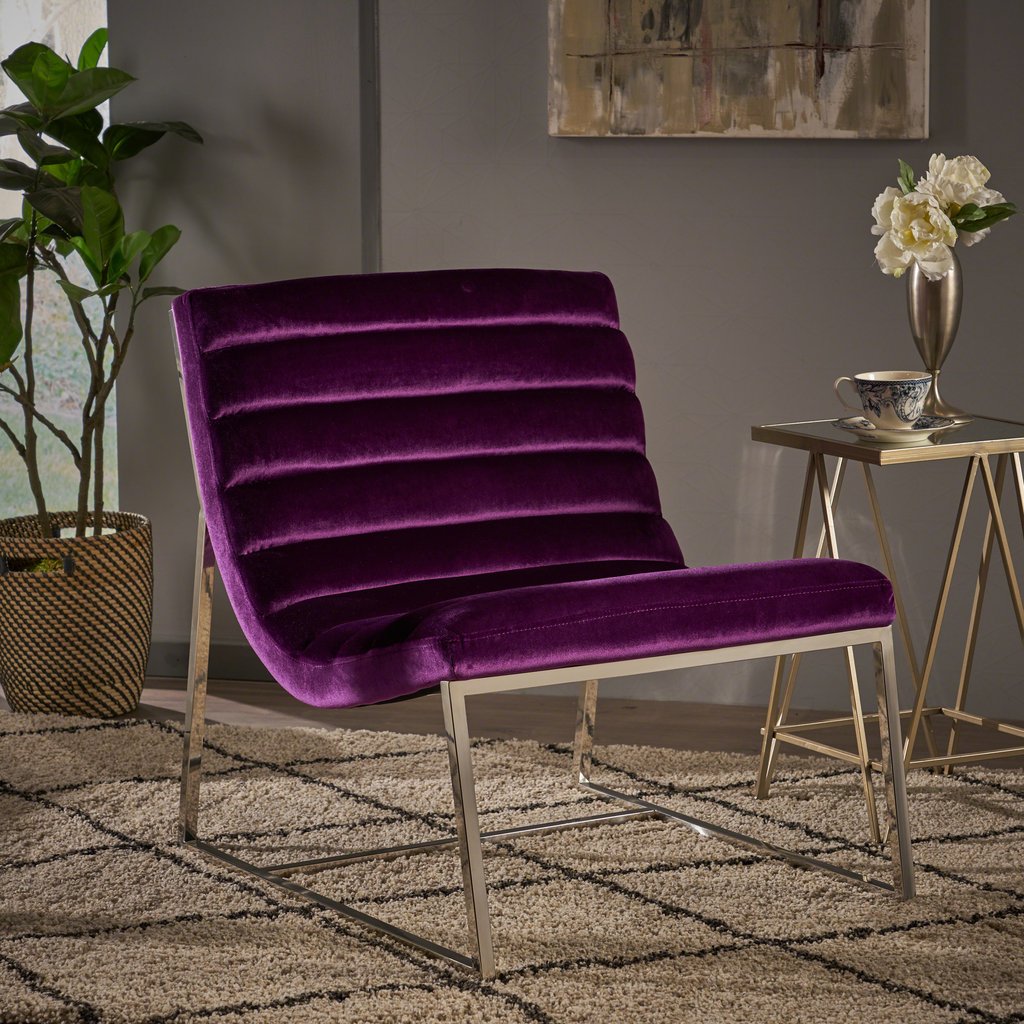Arm Chairs & Recliners: Glorie Plum Velvet Sofa Accent Chair ArmChair