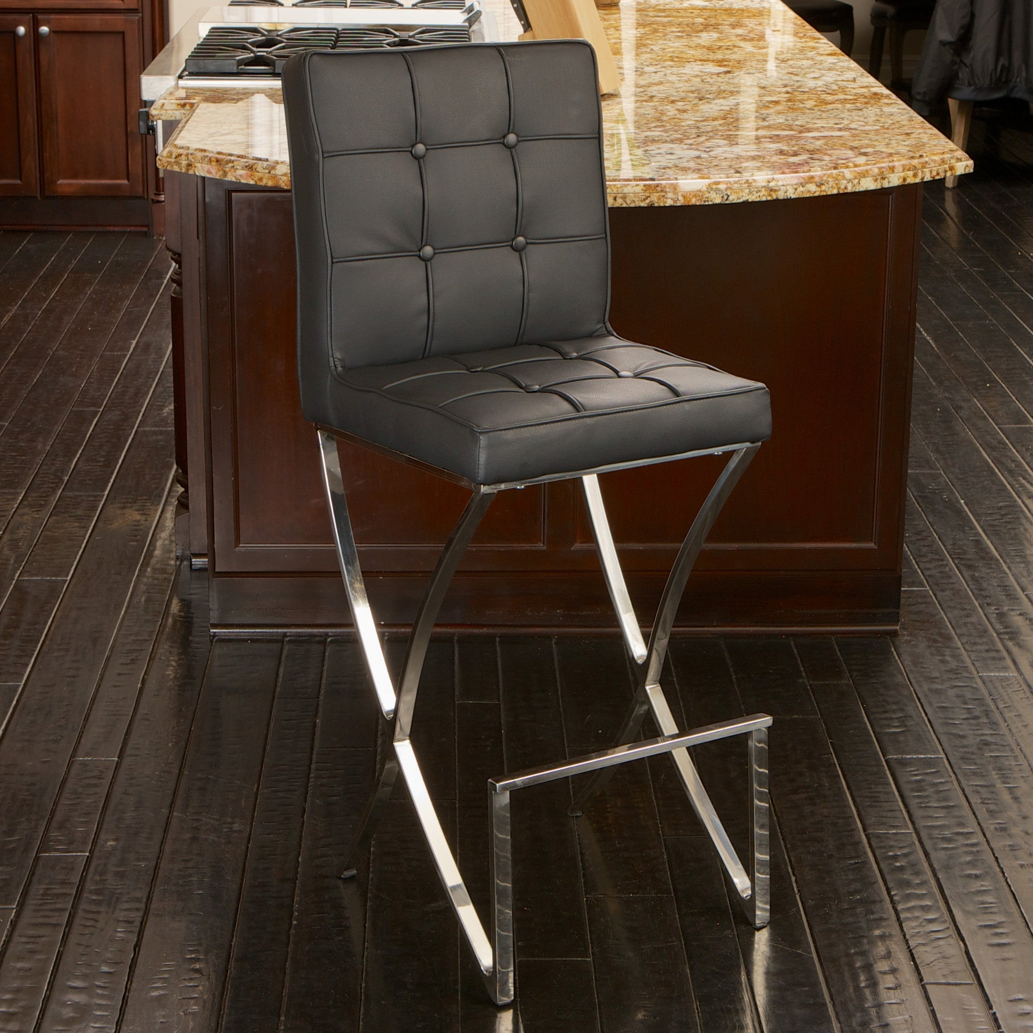 Table & Bar Stools: Pandora Bonded Leather & Steel Bar Stool in Black