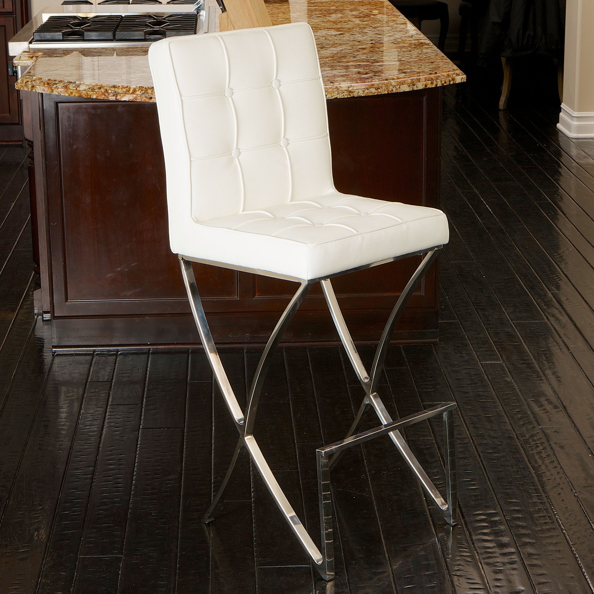 Table & Bar Stools: Pandora Bonded Leather & Steel Bar Stool in White