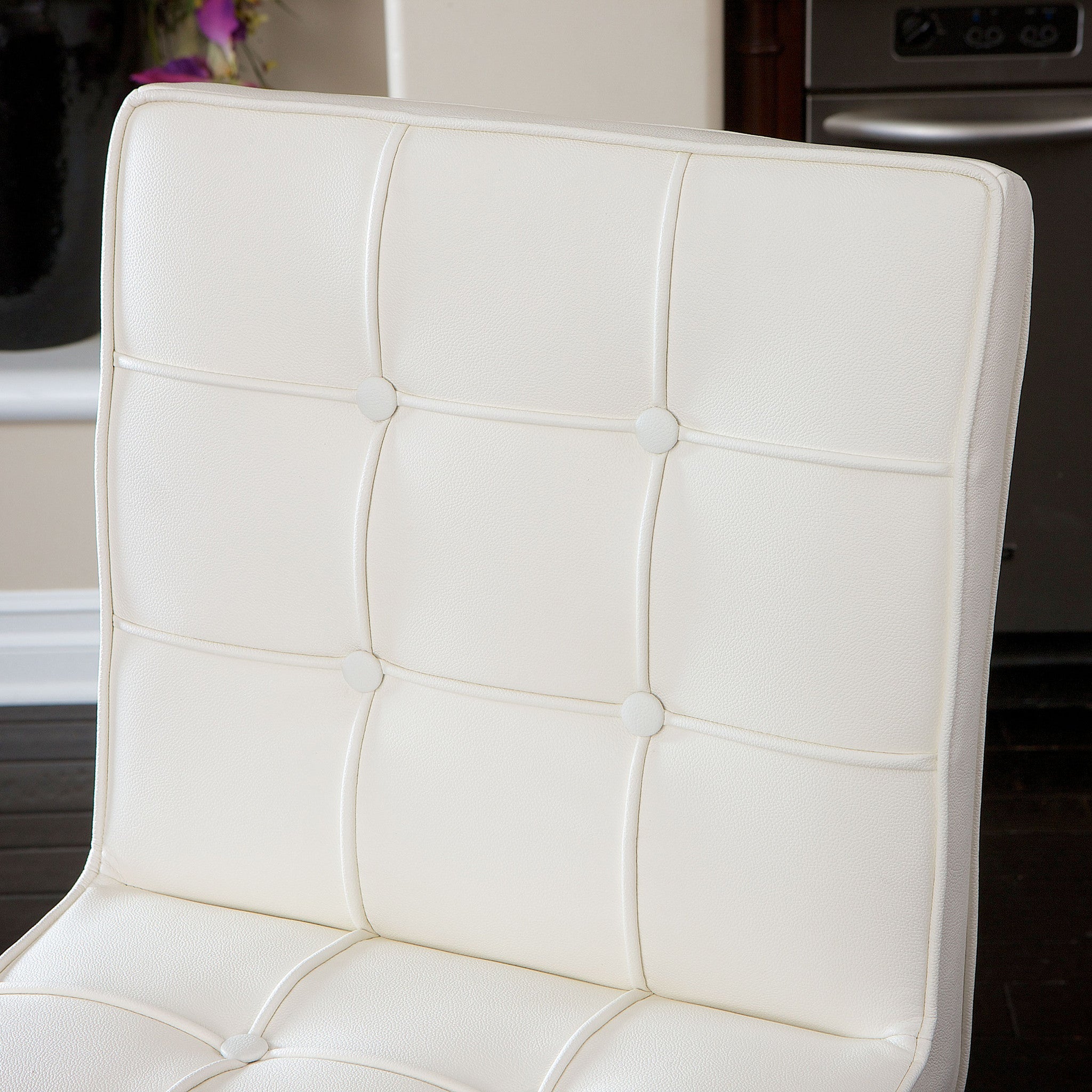Table & Bar Stools: Pandora Bonded Leather & Steel Bar Stool in White