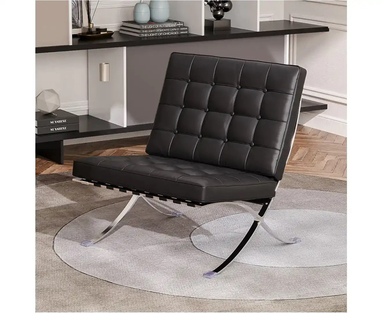 Arm Chairs & Recliners: Black Barcelona Chair - Classic Version - Replica