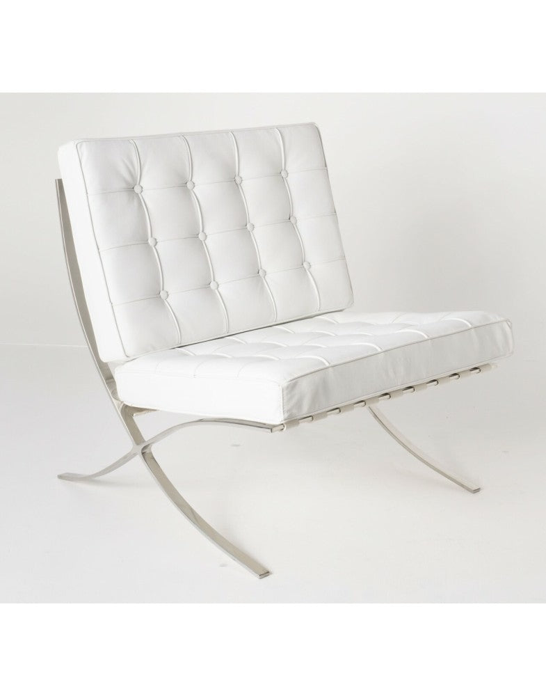 Arm Chairs & Recliners: White Barcelona Chair - Classic Version - Replica